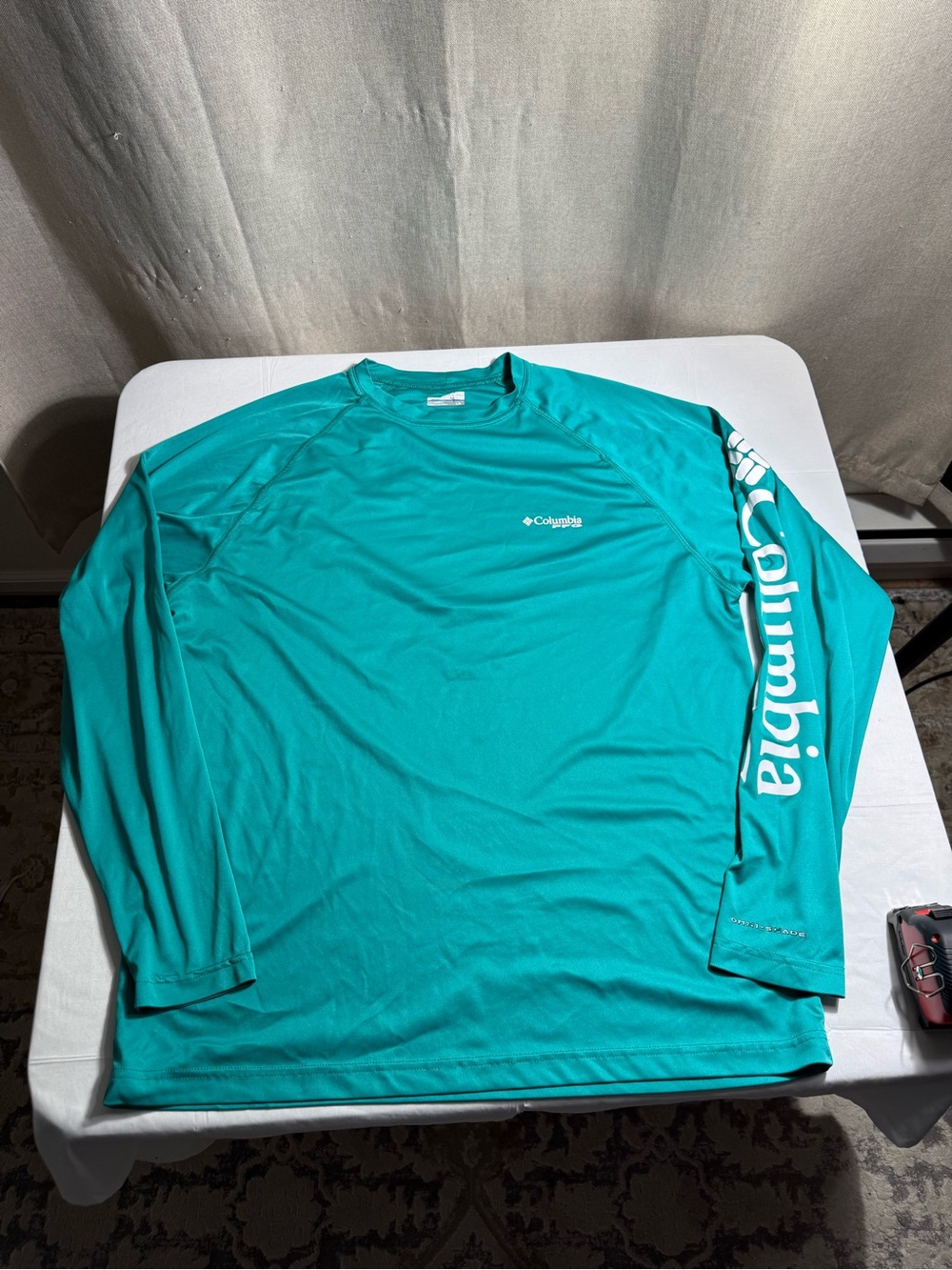 Columbia PFG Performance Fishing Gear Long Sleeve Shirt Teal Large Omni Shade
